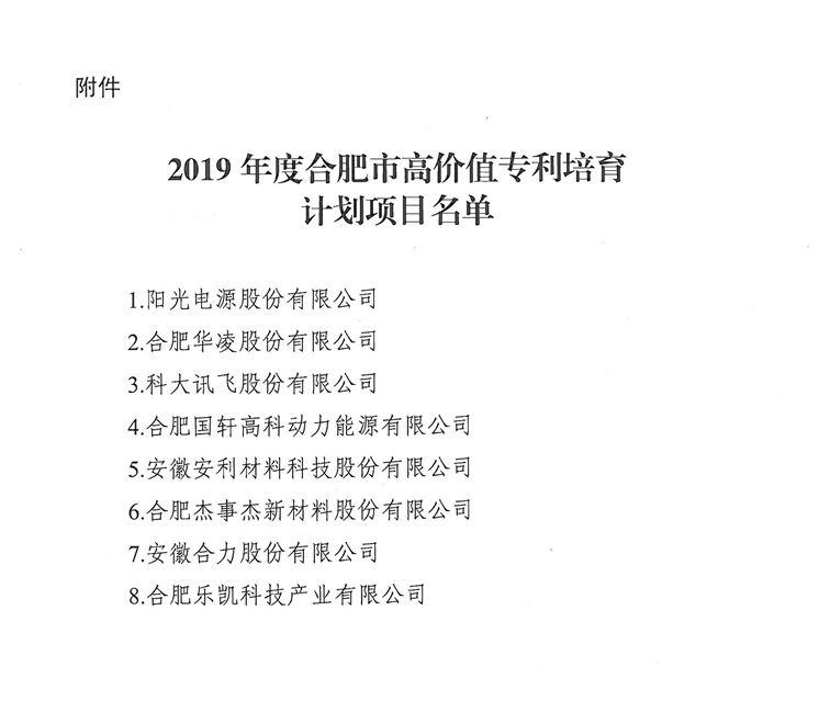 合肥市高價(jià)值專利公示名單